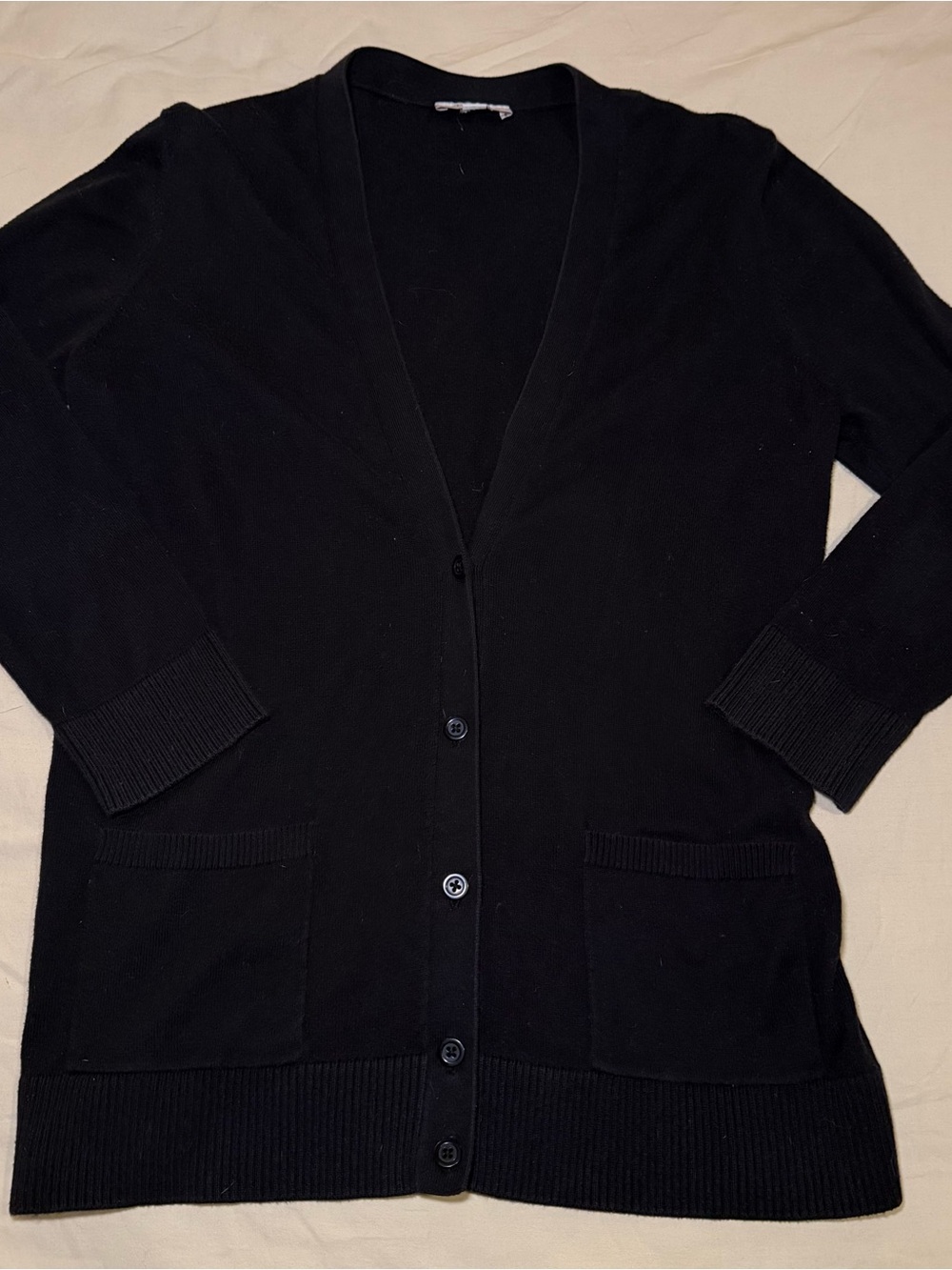 LOFT Classic Black Knit Boyfriend Cardigan Sweater - Cozy Layering Essential